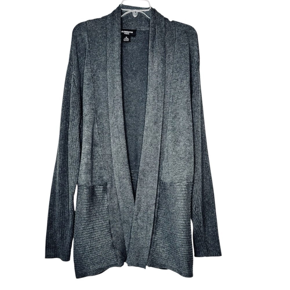 Liz Claiborne Open Cardigan Gray Long Sleeve Shawl Neck